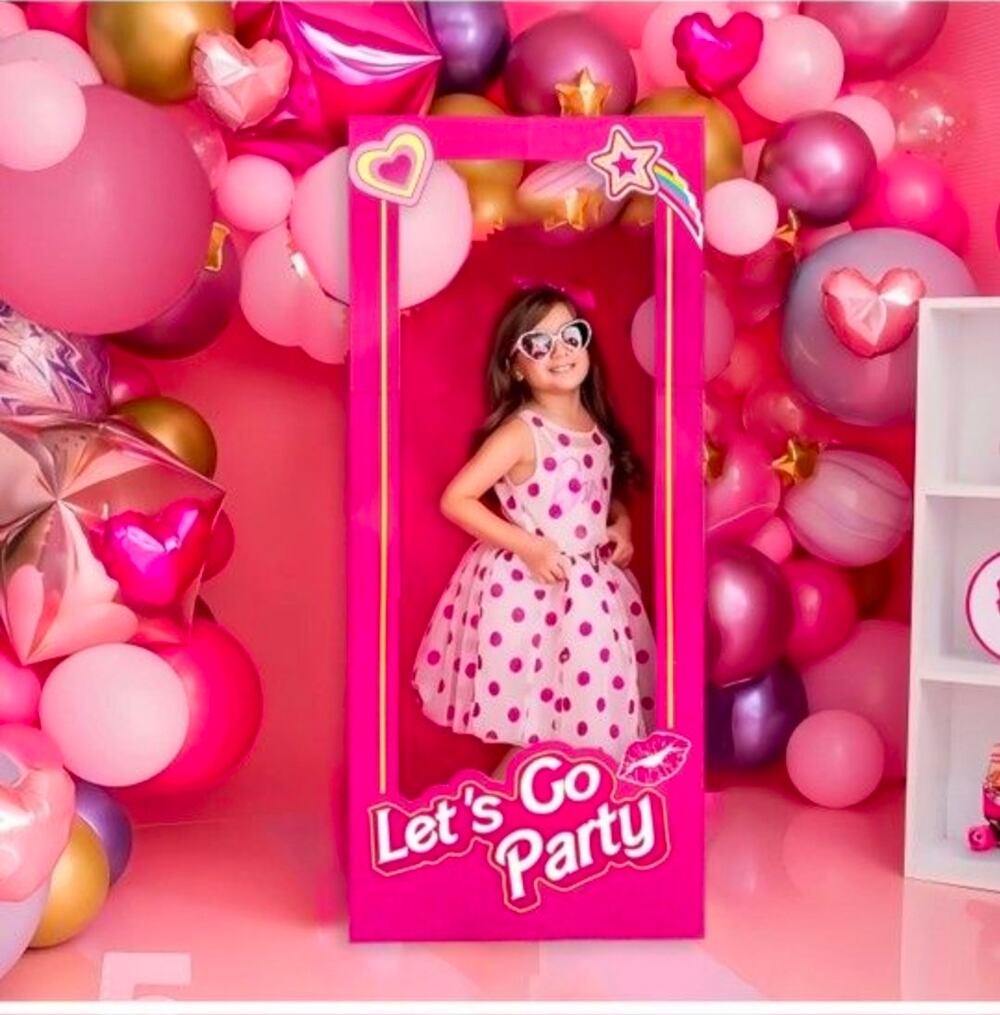 NIB barbie "lets go party" 4ft tall photobooth stand up frame